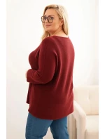 Dámsky plus size sveter s lodičkovým výstrihom bordovej farby