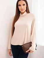 Dámska viskózna blúzka s rolákom a dlhými rukávmi béžová
