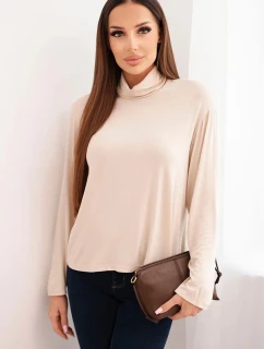 Dámska viskózna blúzka s rolákom a dlhými rukávmi béžová