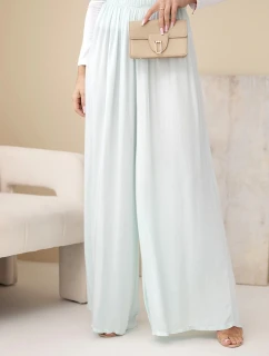 Dámske široké nohavice z viskózy s elastickým pásom mätovej farby