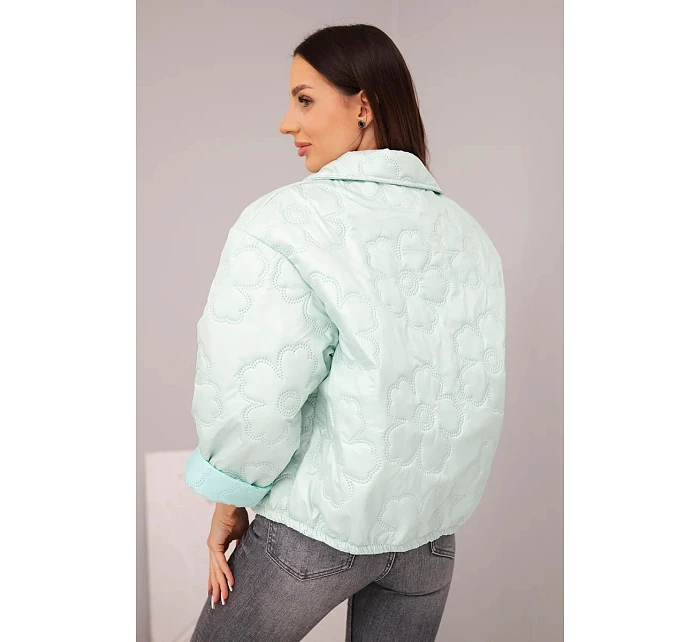 Dámska jarná prešívaná bunda s kvetinovým vzorom light mint