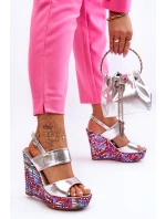 Damskie Sandałki Na Koturnie Srebrne Calderia Damskie Sandałki Na Koturnie Srebrne Calderia