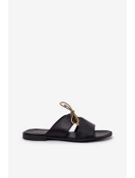 Skórzane Klapki Damskie Na Płaskim Obcasie Zazoo 3022 Czarne