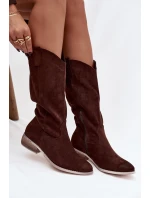 Kozaki Kovbojky Na Nízkém Podpatku Z Eko Semiše Čokoládové Cherrie Kozaki Kovbojky Na Nízkém Podpatku Z Eko Semiše Čokoládové Cherrie