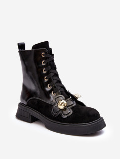 Módne dámske členkové topánky so zipsom a ozdobami D&A Black