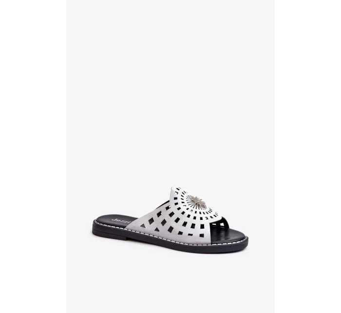 Lesklé dámske ploché papuče so strieborným lemovaním Ebirena Lesklé dámske ploché papuče so strieborným lemovaním Ebirena