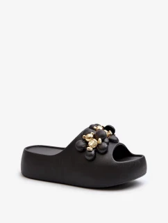 Dámske penové papuče s ozdobou na hrubej podrážke, čierne Bremavia