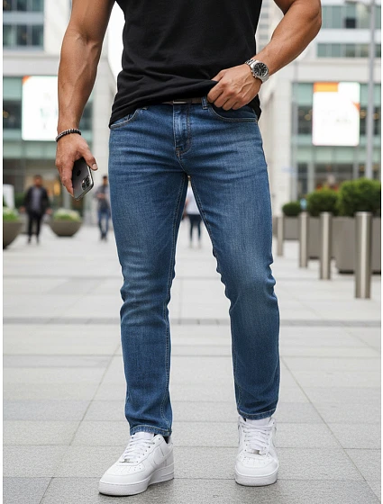 Pánske džínsy slim fit s opaskom modré FashionStreet UX4485
