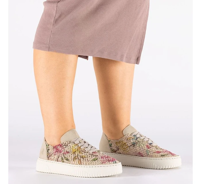 Dámská béžová květinová prolamovaná obuv model 22122396 - Rieker