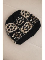 Dámska zimná čiapka s farebným vláknom a hrubým okrajom K355 black+beige