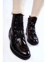 Lakierowane Ocieplane Botki Na Płaskim Obcasie Czarne Geira Lakierowane Ocieplane Botki Na Płaskim Obcasie Czarne Geira