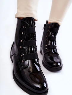 Lakierowane Ocieplane Botki Na Płaskim Obcasie Czarne Geira