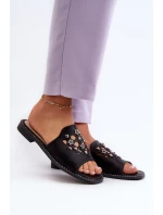 Błyszczące Klapki Damskie Z Ozdobami S.Barski KV27-063 Czarne