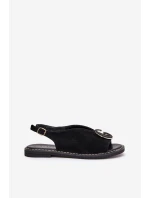 Płaskie Sandały Z Ozdobą Czarne Haliones Płaskie Sandały Z Ozdobą Czarne Haliones