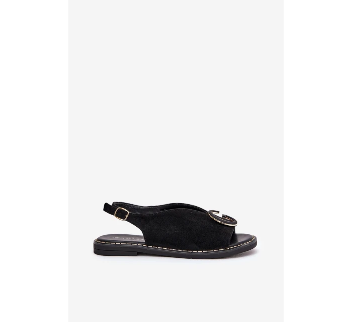 Płaskie Sandały Z Ozdobą Czarne Haliones Płaskie Sandały Z Ozdobą Czarne Haliones