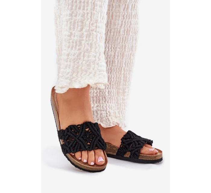 Klapki Damskie Na Korkowej Platformie Czarne Timaxrre