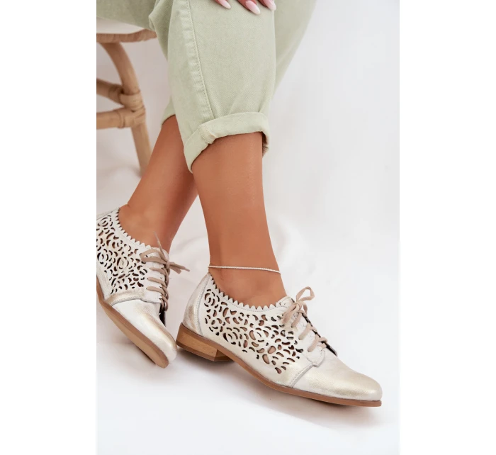 Kožené síťované dámské polobotky model 22027688 zlaté - Zazoo