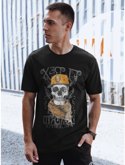 Pánske bavlnené tričko s potlačou čierne FashionStreet RX5617