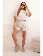 Dámská punto souprava s krátkým rukávem a model 21176904 šortkami beżowy - K-Fashion Dámská punto souprava s krátkým rukávem a model 21176904 šortkami beżowy - K-Fashion