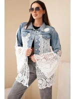 Dámská džínová bunda z bavlny a květinovou krajkou tmavě džínová