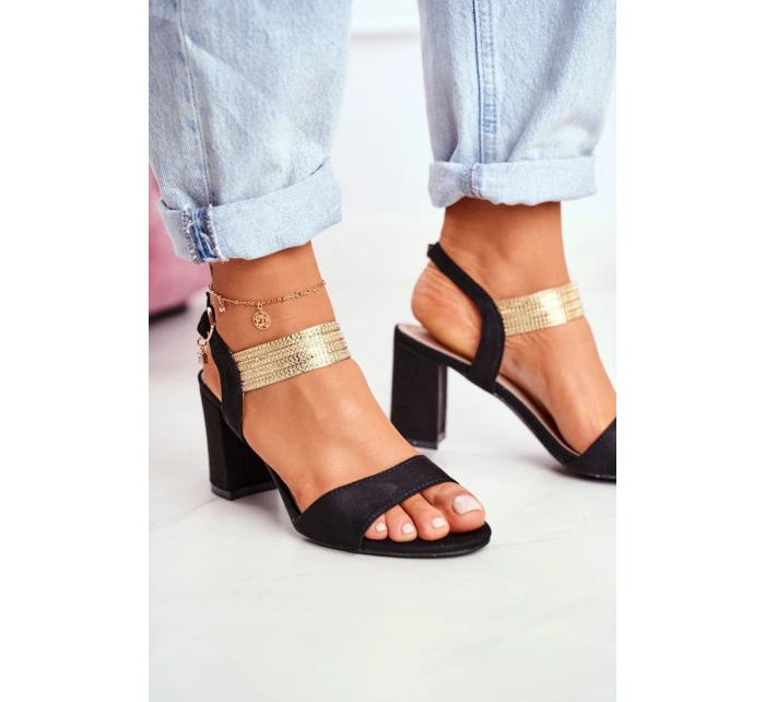 Sandały Damskie Na Słupku Zamszowe Czarne Enjoy Sandały Damskie Na Słupku Zamszowe Czarne Enjoy