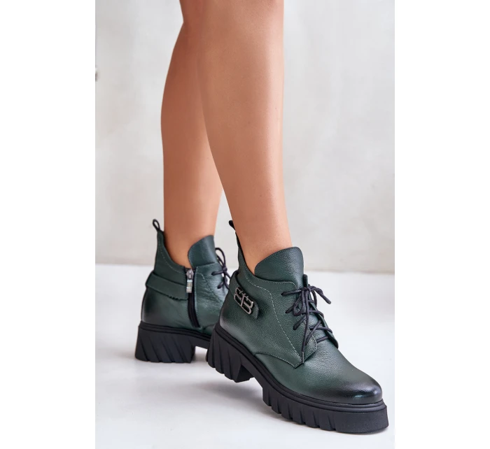 Dámské Kožené Kotníkové Boty S Svrškem Zateplené Tmavě Zelené model 21673818 - Zazoo