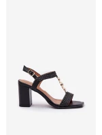 Sandały Damskie Na Słupku Z Ozdobą I Plecionką Czarne Annaviel Sandały Damskie Na Słupku Z Ozdobą I Plecionką Czarne Annaviel