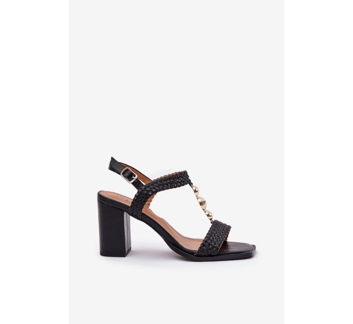 Sandały Damskie Na Słupku Z Ozdobą I Plecionką Czarne Annaviel Sandały Damskie Na Słupku Z Ozdobą I Plecionką Czarne Annaviel