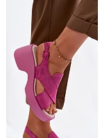 Dámske kožené sandále na platforme S.Barski LR61-7005 Fuchsia