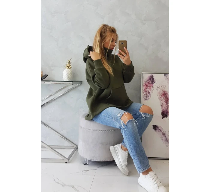 Zateplená mikina so zipsom na chrbte vo farbe khaki