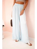 Široké dámské kalhoty s elastickým pasem modrý