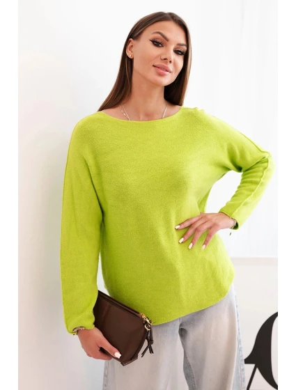 Dámsky viskózový sveter s dlhým rukávom a okrúhlym výstrihom pistáciovej farby