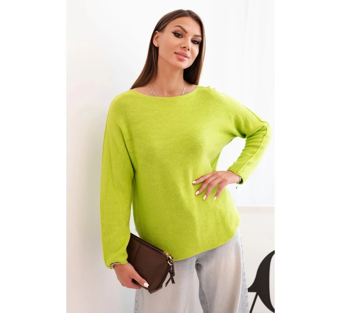 Dámsky viskózový sveter s dlhým rukávom a okrúhlym výstrihom pistáciovej farby
