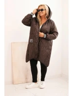 Dámska prešívaná bunda Plus Size s kapucňou a športovými manžetami Brown
