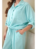 Dámský bavlněný komplet s košilí a širokými nohavicemi model 22015454 - K-Fashion Dámský bavlněný komplet s košilí a širokými nohavicemi model 22015454 - K-Fashion