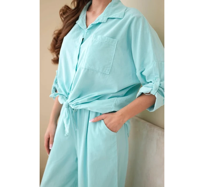 Dámský bavlněný komplet s košilí a širokými nohavicemi model 22015454 - K-Fashion Dámský bavlněný komplet s košilí a širokými nohavicemi model 22015454 - K-Fashion