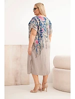 Dámské viskózové šaty Plus Size s krátkým rukávem a postranními rozparky fango
