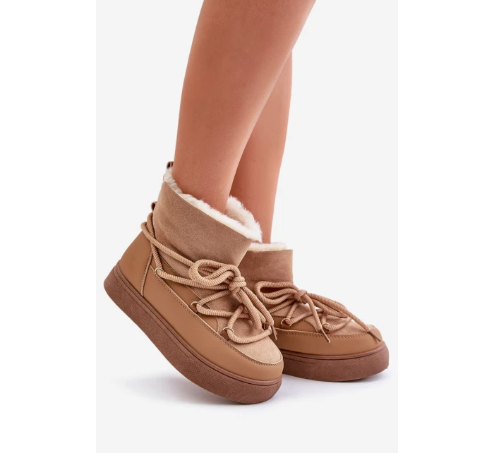 Śniegowce Damskie Na Platformie Ocieplane Futerkiem Camel Aziara Śniegowce Damskie Na Platformie Ocieplane Futerkiem Camel Aziara