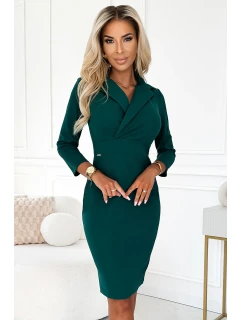 237-5 KELLY Elegantné šaty s obálkovým výstrihom - ZELENÉ