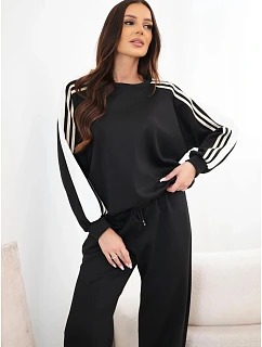 Dámský komplet z viskózy sportovní s dlouhým rukávem a model 22401361 kalhotami černý - K-Fashion