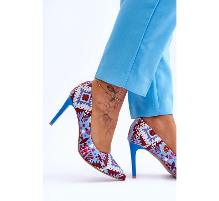 Modne Skórzane Szpilki Lewski Shoes 2659 Niebiesko-Czerwone