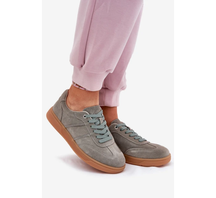 Zamszowe Niskie Sneakersy Damskie Zielone Paliana