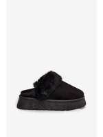 Dámské pantofle na platformě s kožíškem černé Linaris