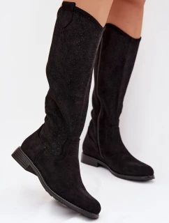 Dámské kozačky s vzorem na nízkém podpatku  Černé model 22031878 - S.Barski