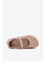Kožené semišové baleríny Barefoot s páskem Zazoo 10206 béžové