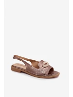 Dámské sandály Ploché s Ozdobou model 22133662 Hnědé - S.Barski