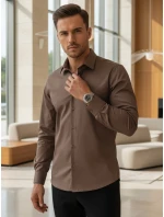 Pánska elegantná hladká hnedá košeľa REGULAR FIT FashionStreet DX2684