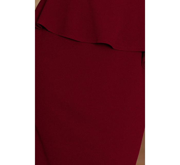 Elegantné dámske midi šaty v bordovej farbe s volánikom model 6261782