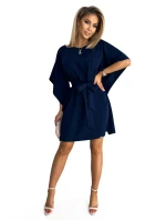 SOFIA Tmavě modré dámské šaty se zavazováním v pase model 17911531 - numoco
