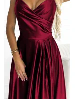 299-13 CHIARA elegantné maxi dlhé saténové šaty bez ramienok - BROAD